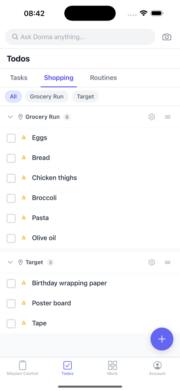 Donna shopping lists