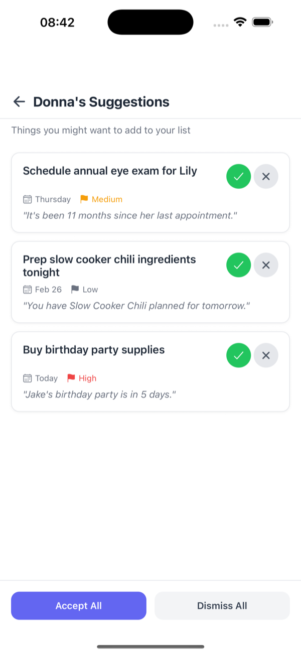 Donna proactive suggestions